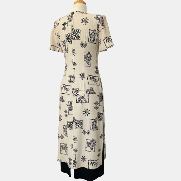 🇨🇦Vintage 90s Jolibel Petite Maxi Dress Abstract Print Cream Black Button Front - Picture 5 of 10